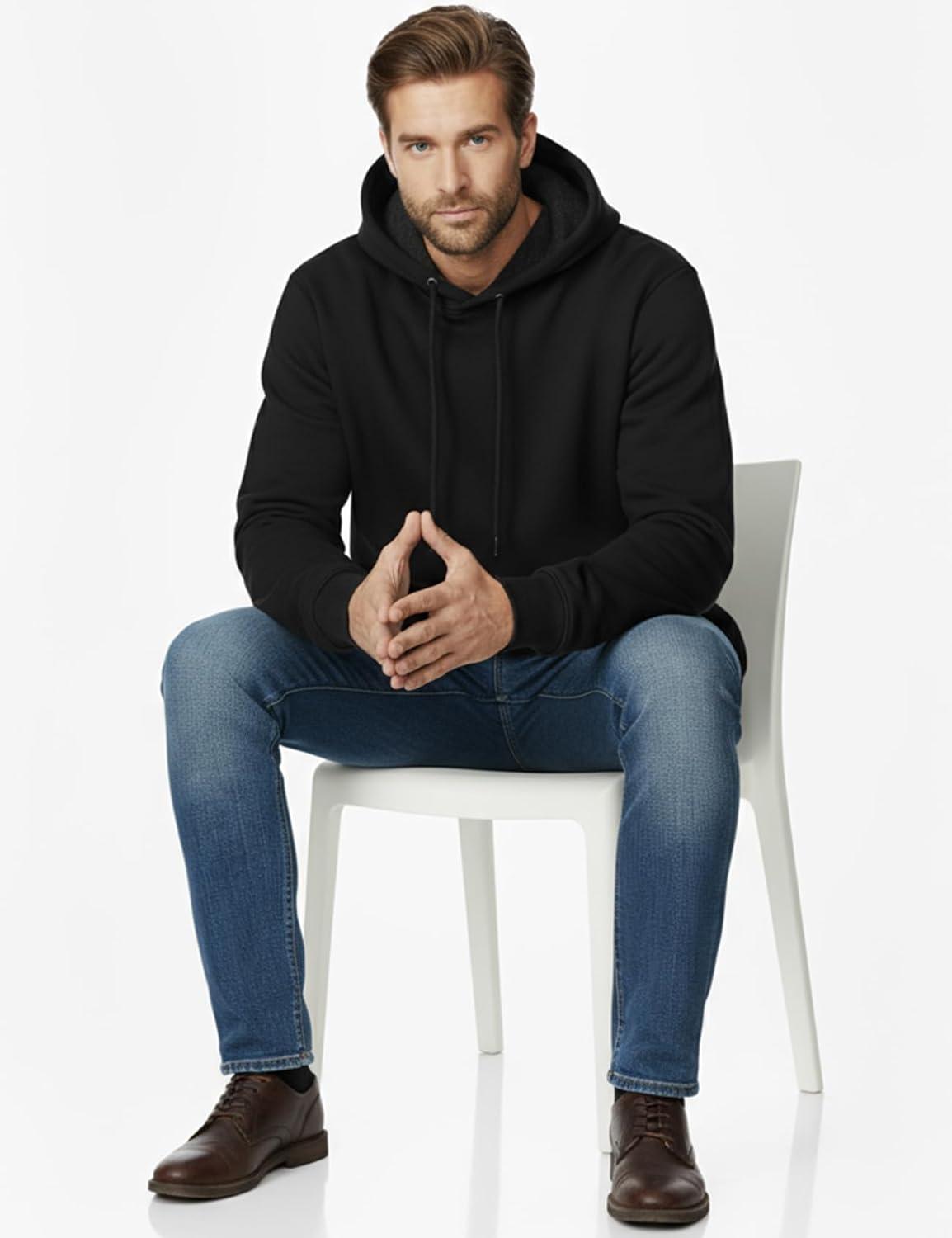imageGihuo Hoodies for Men Casual Essentials Hoodie Fleece Lined Cotton Pullover Mens Sweatshirt with PocketsBlack