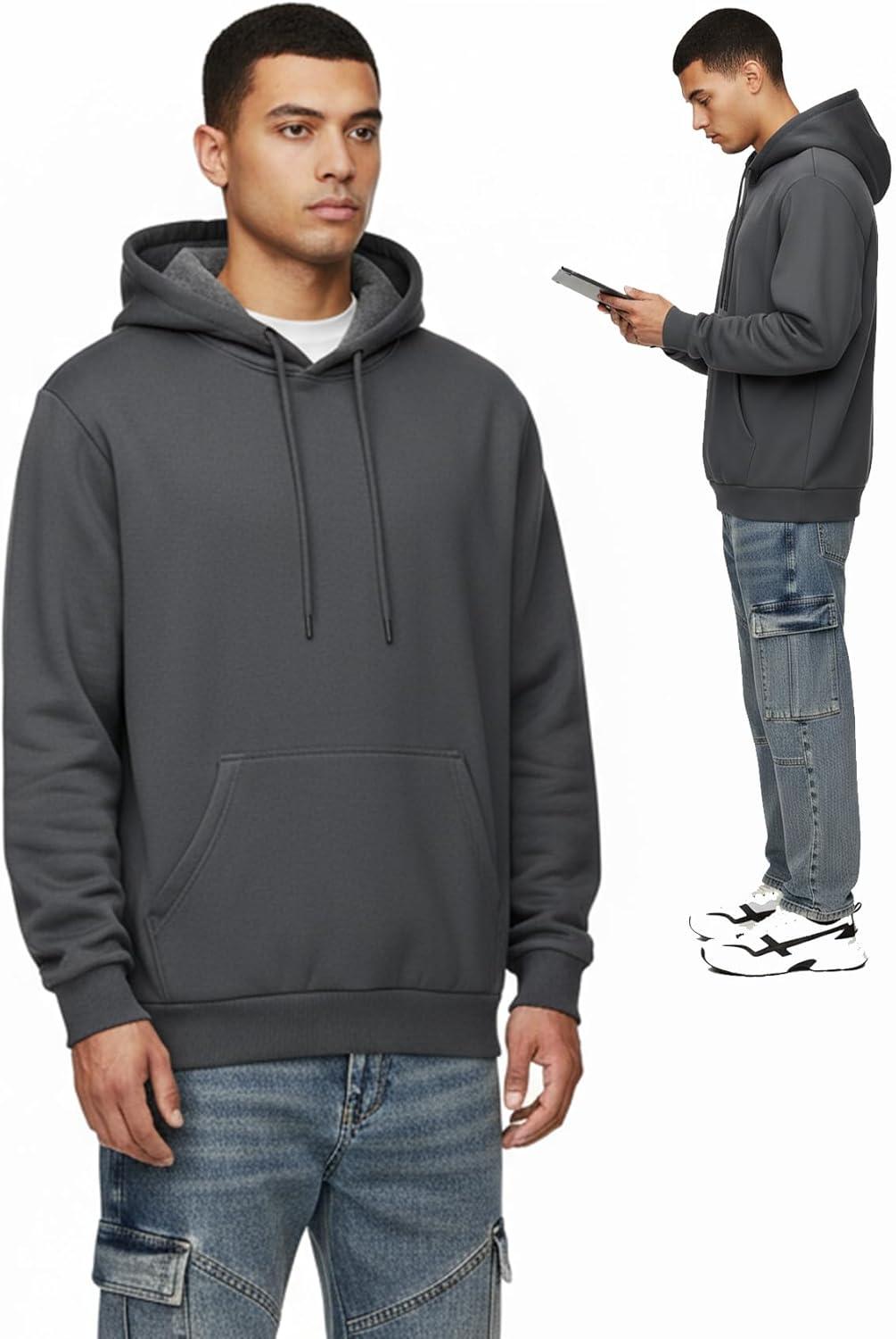 imageGihuo Hoodies for Men Casual Essentials Hoodie Fleece Lined Cotton Pullover Mens Sweatshirt with PocketsDarkgrey