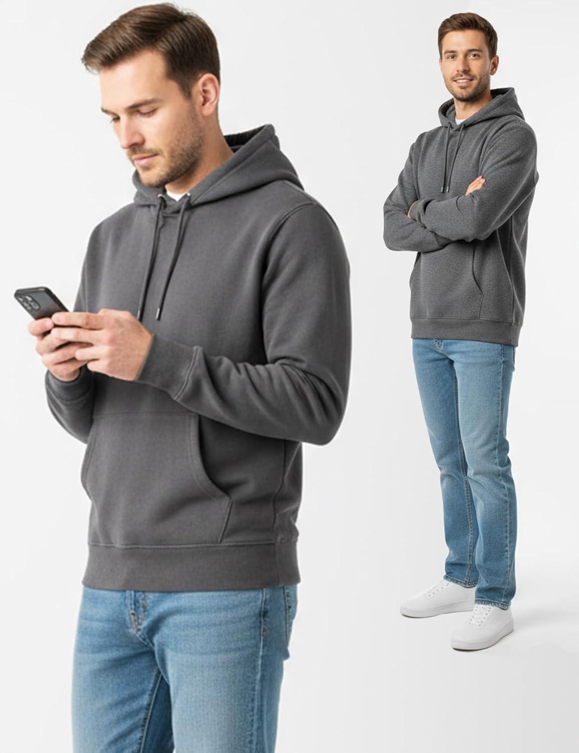 imageGihuo Hoodies for Men Casual Essentials Hoodie Fleece Lined Cotton Pullover Mens Sweatshirt with PocketsDarkgrey