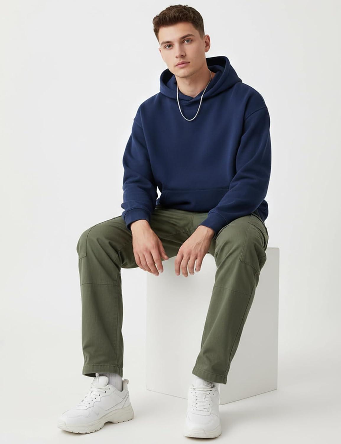 imageGihuo Hoodies for Men Casual Essentials Hoodie Fleece Lined Cotton Pullover Mens Sweatshirt with PocketsNavy