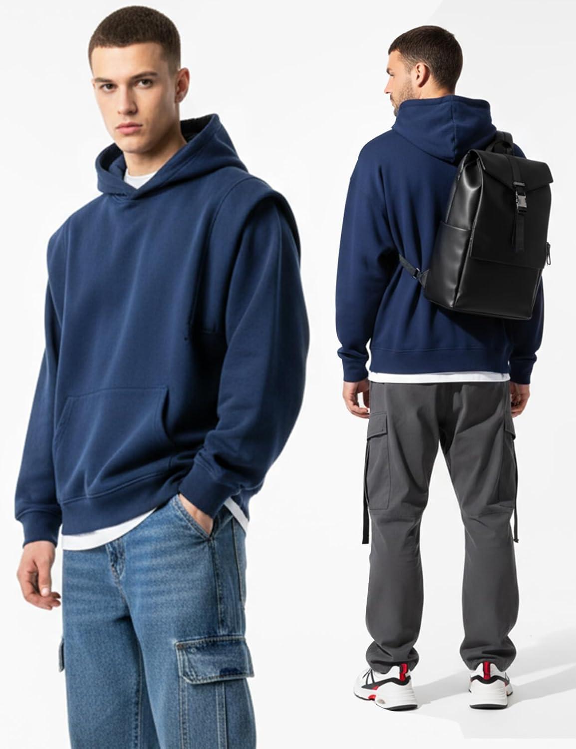 imageGihuo Hoodies for Men Casual Essentials Hoodie Fleece Lined Cotton Pullover Mens Sweatshirt with PocketsNavy