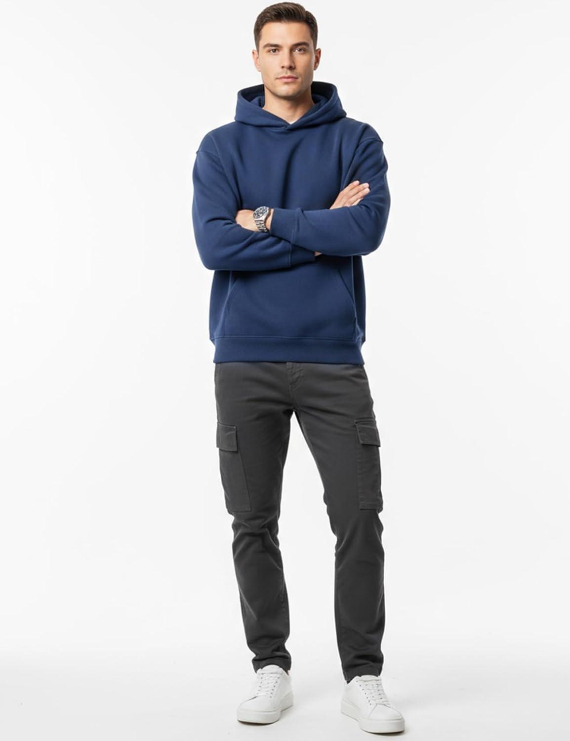 imageGihuo Hoodies for Men Casual Essentials Hoodie Fleece Lined Cotton Pullover Mens Sweatshirt with PocketsNavy