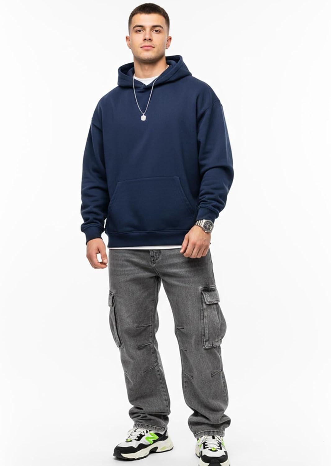 imageGihuo Hoodies for Men Casual Essentials Hoodie Fleece Lined Cotton Pullover Mens Sweatshirt with PocketsNavy