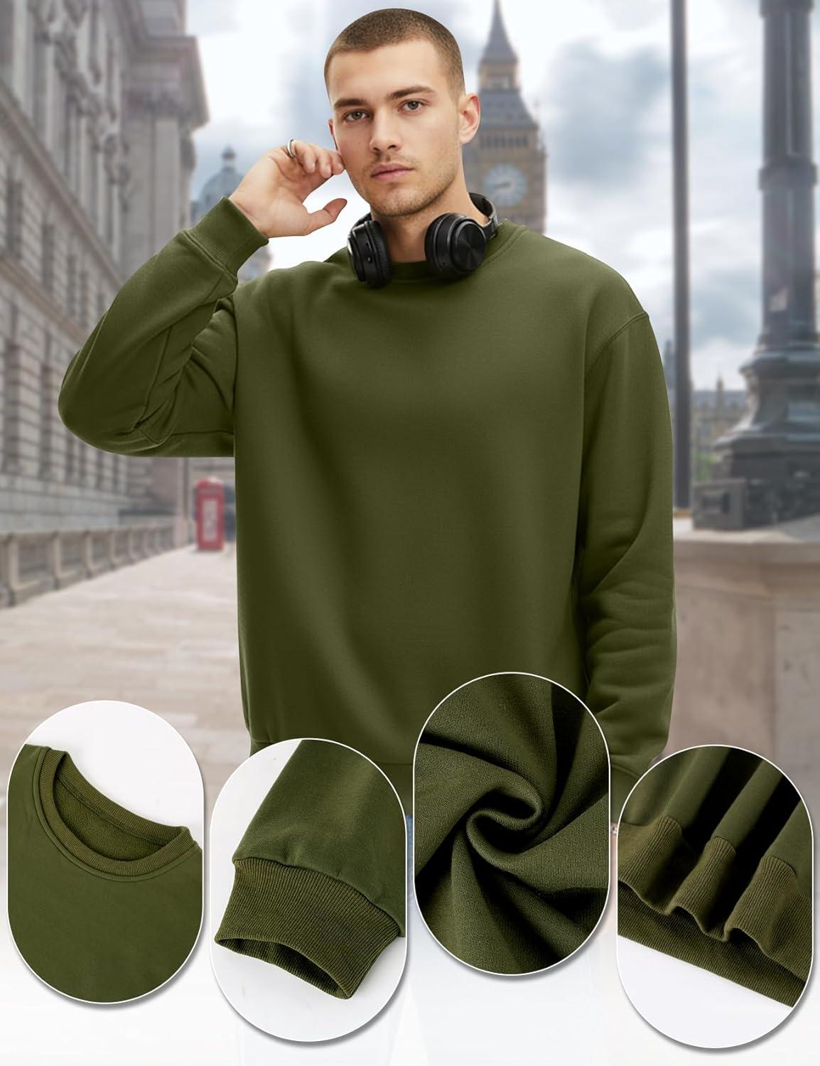 imageGihuo Mens Crewneck Sweatshirt Soft Fleece Pullover Casual Comfortable Sweatshirt for Men Classic FitArmygreen
