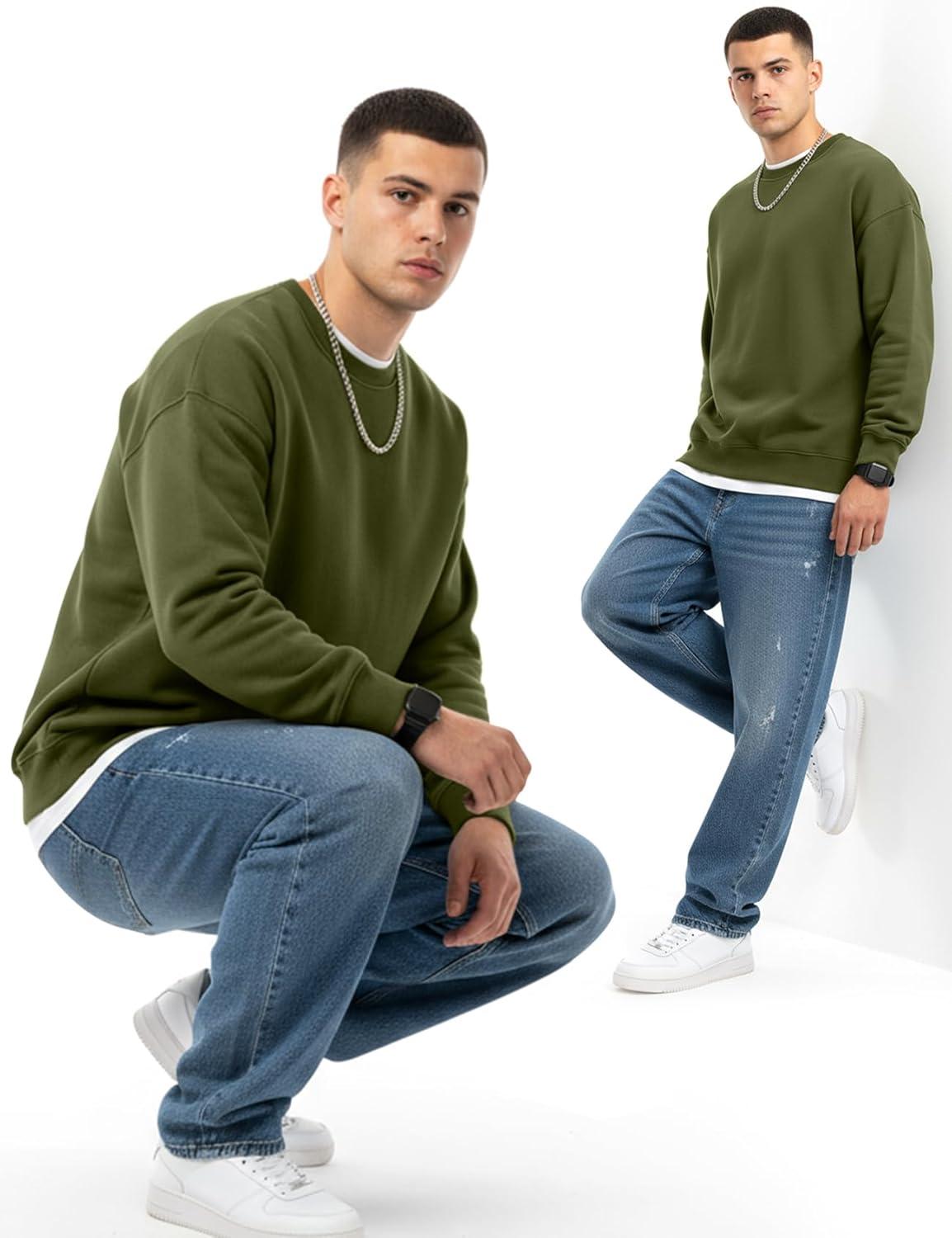 imageGihuo Mens Crewneck Sweatshirt Soft Fleece Pullover Casual Comfortable Sweatshirt for Men Classic FitArmygreen