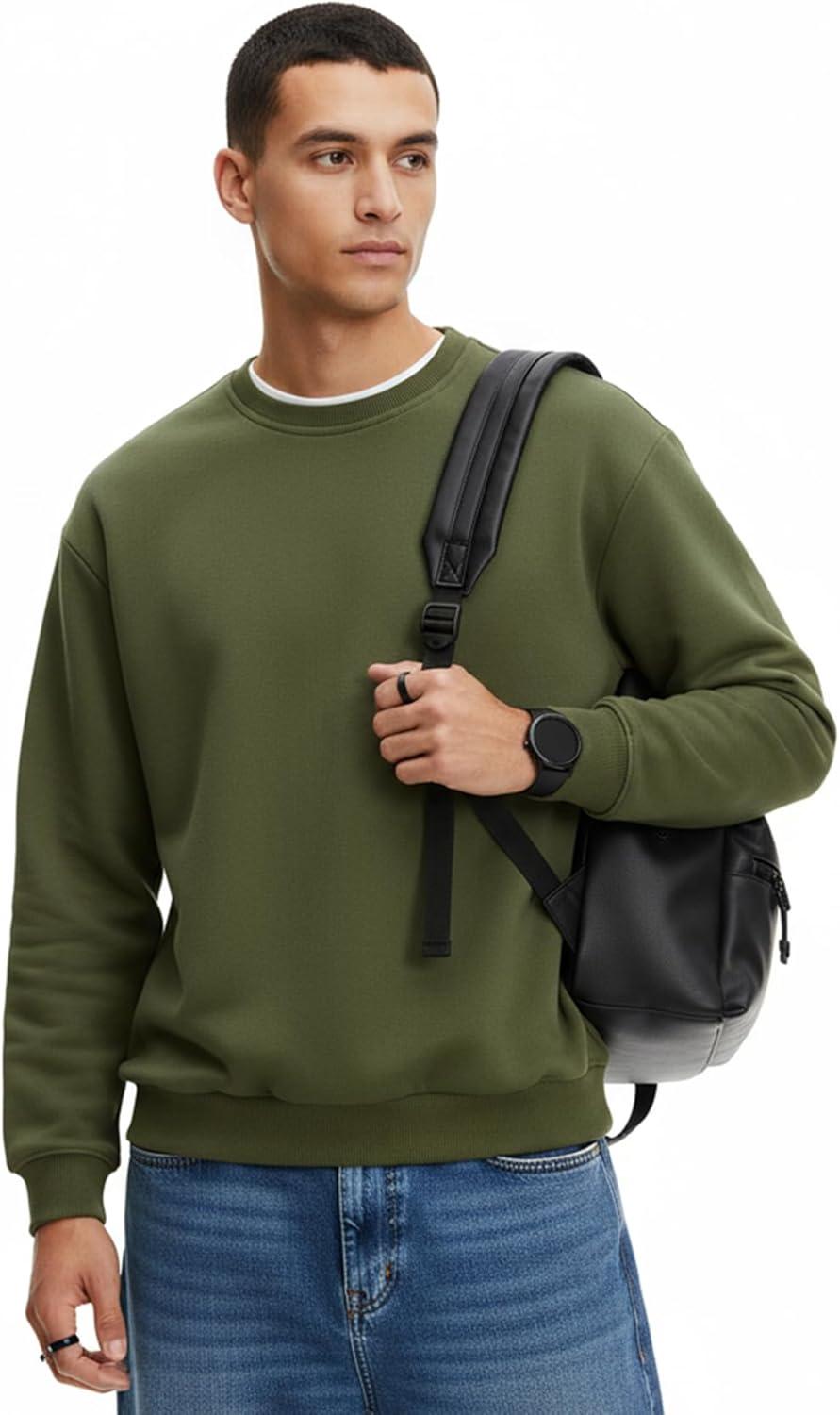 imageGihuo Mens Crewneck Sweatshirt Soft Fleece Pullover Casual Comfortable Sweatshirt for Men Classic FitArmygreen