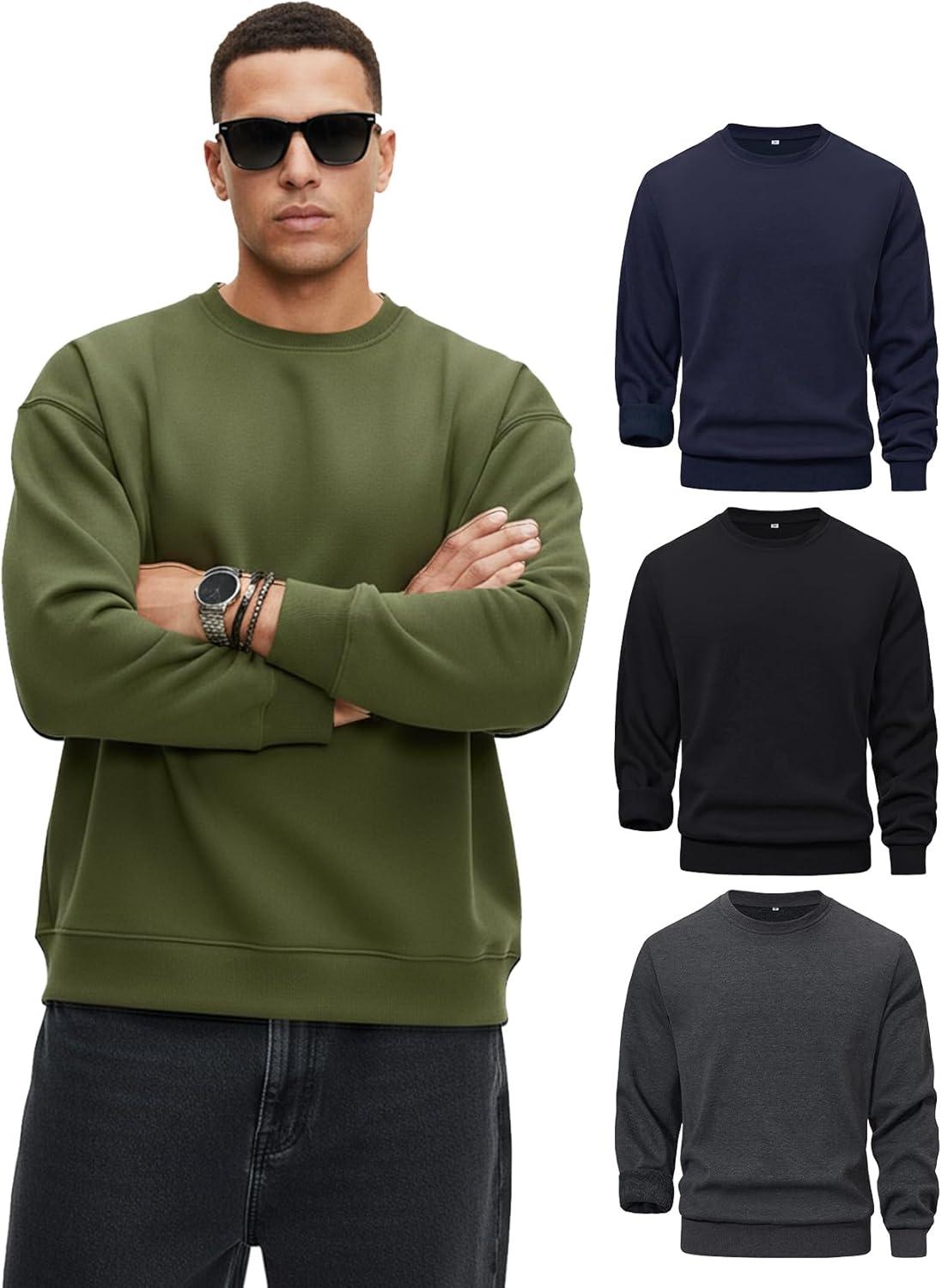 imageGihuo Mens Crewneck Sweatshirt Soft Fleece Pullover Casual Comfortable Sweatshirt for Men Classic FitArmygreen