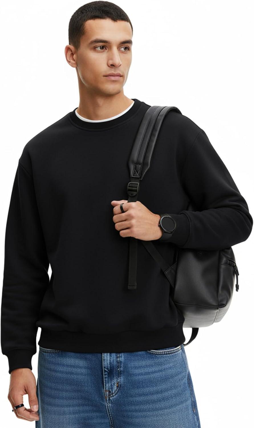 imageGihuo Mens Crewneck Sweatshirt Soft Fleece Pullover Casual Comfortable Sweatshirt for Men Classic FitBlack