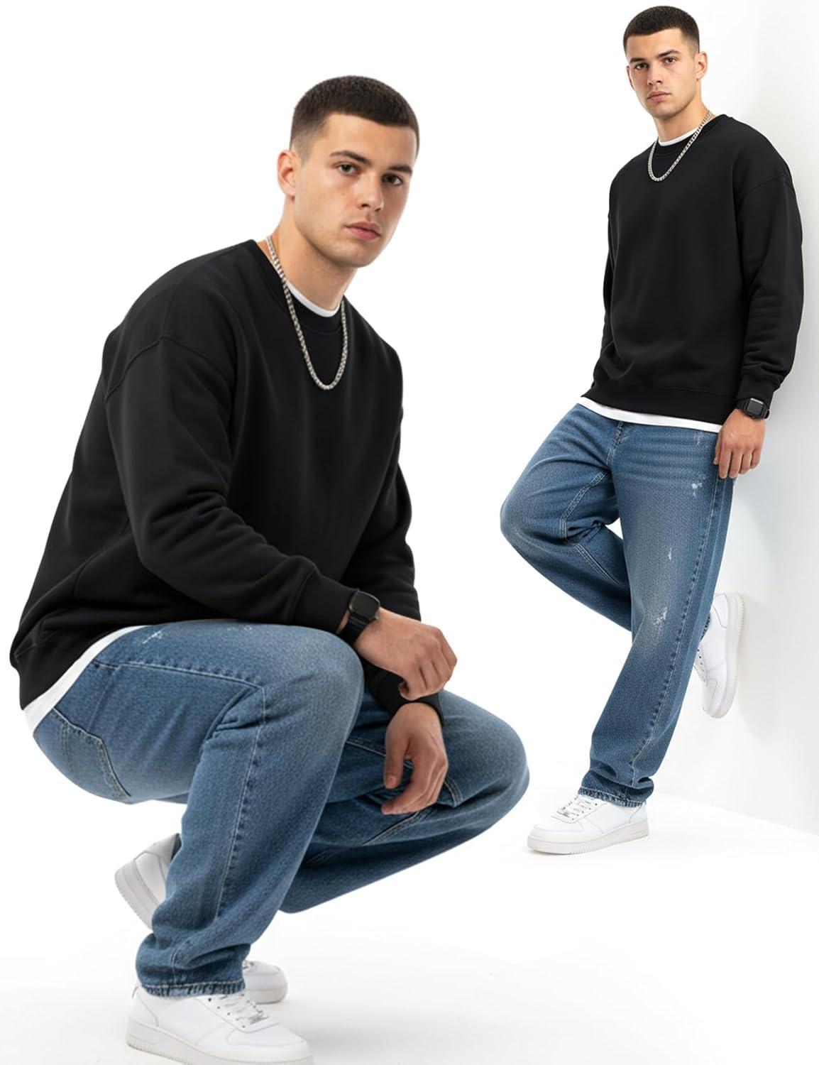 imageGihuo Mens Crewneck Sweatshirt Soft Fleece Pullover Casual Comfortable Sweatshirt for Men Classic FitBlack