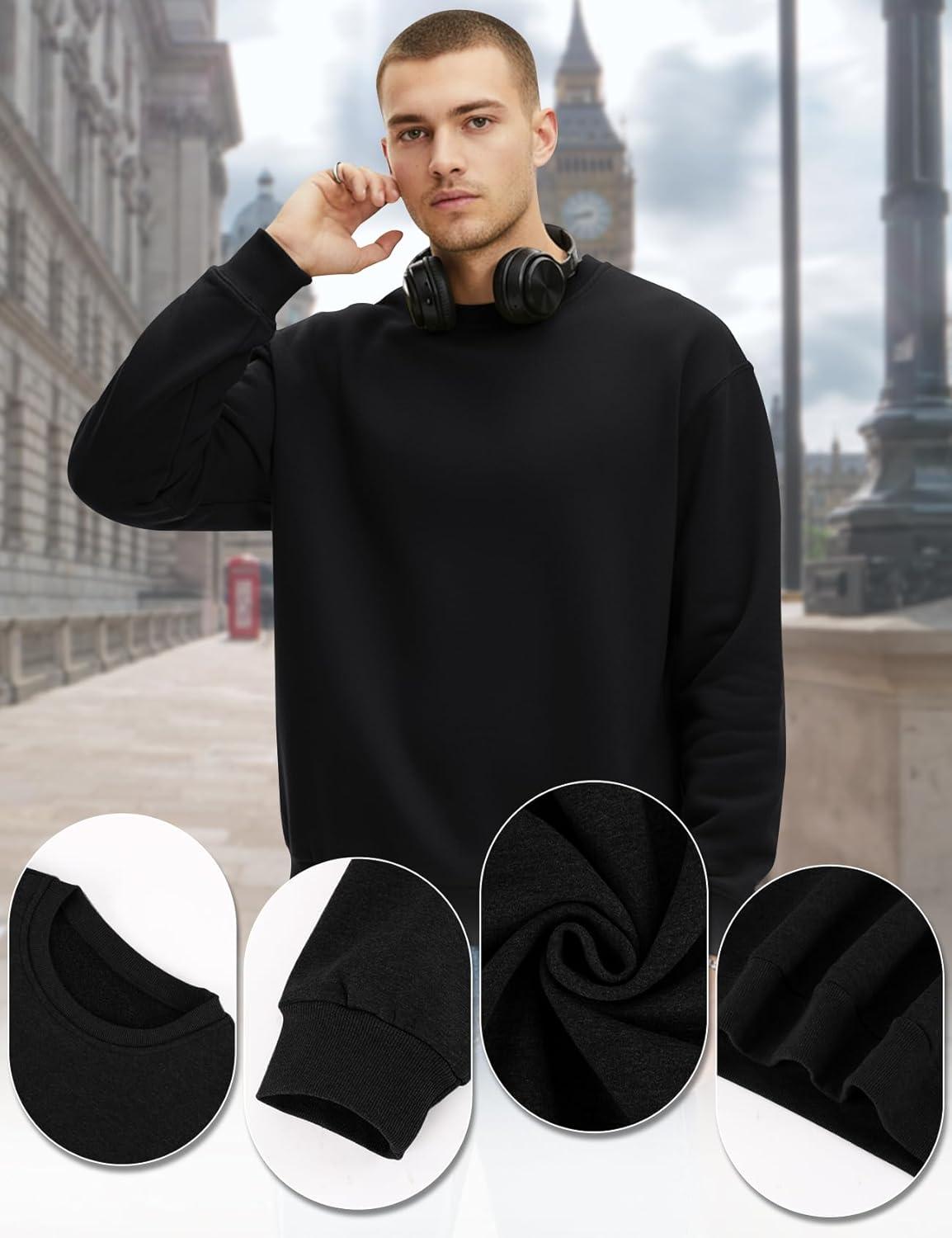 imageGihuo Mens Crewneck Sweatshirt Soft Fleece Pullover Casual Comfortable Sweatshirt for Men Classic FitBlack