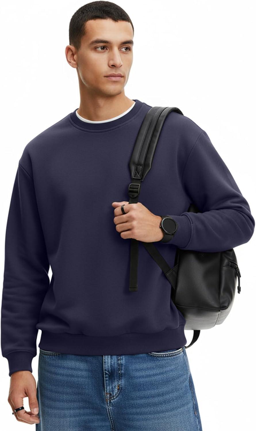 imageGihuo Mens Crewneck Sweatshirt Soft Fleece Pullover Casual Comfortable Sweatshirt for Men Classic FitNavy