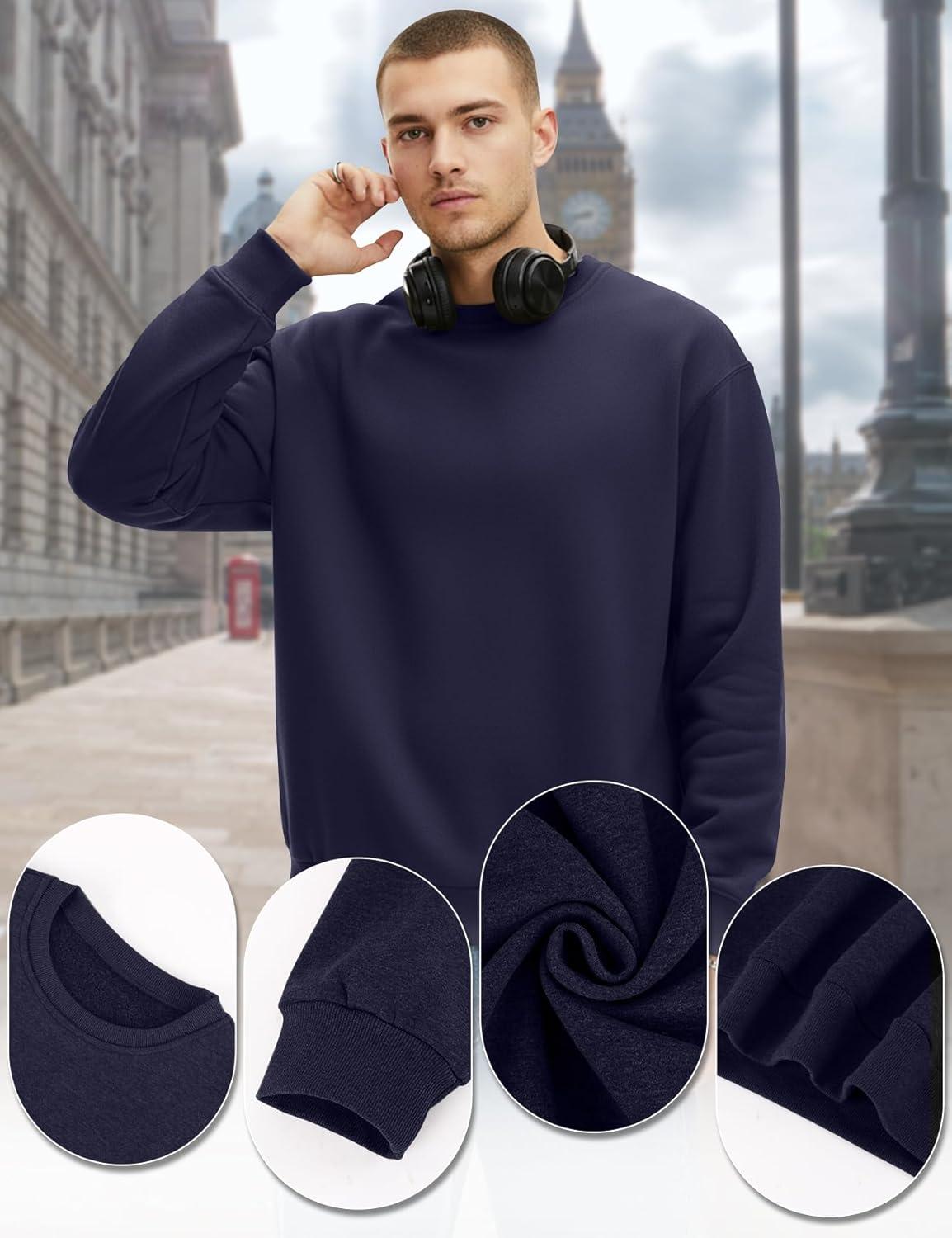imageGihuo Mens Crewneck Sweatshirt Soft Fleece Pullover Casual Comfortable Sweatshirt for Men Classic FitNavy