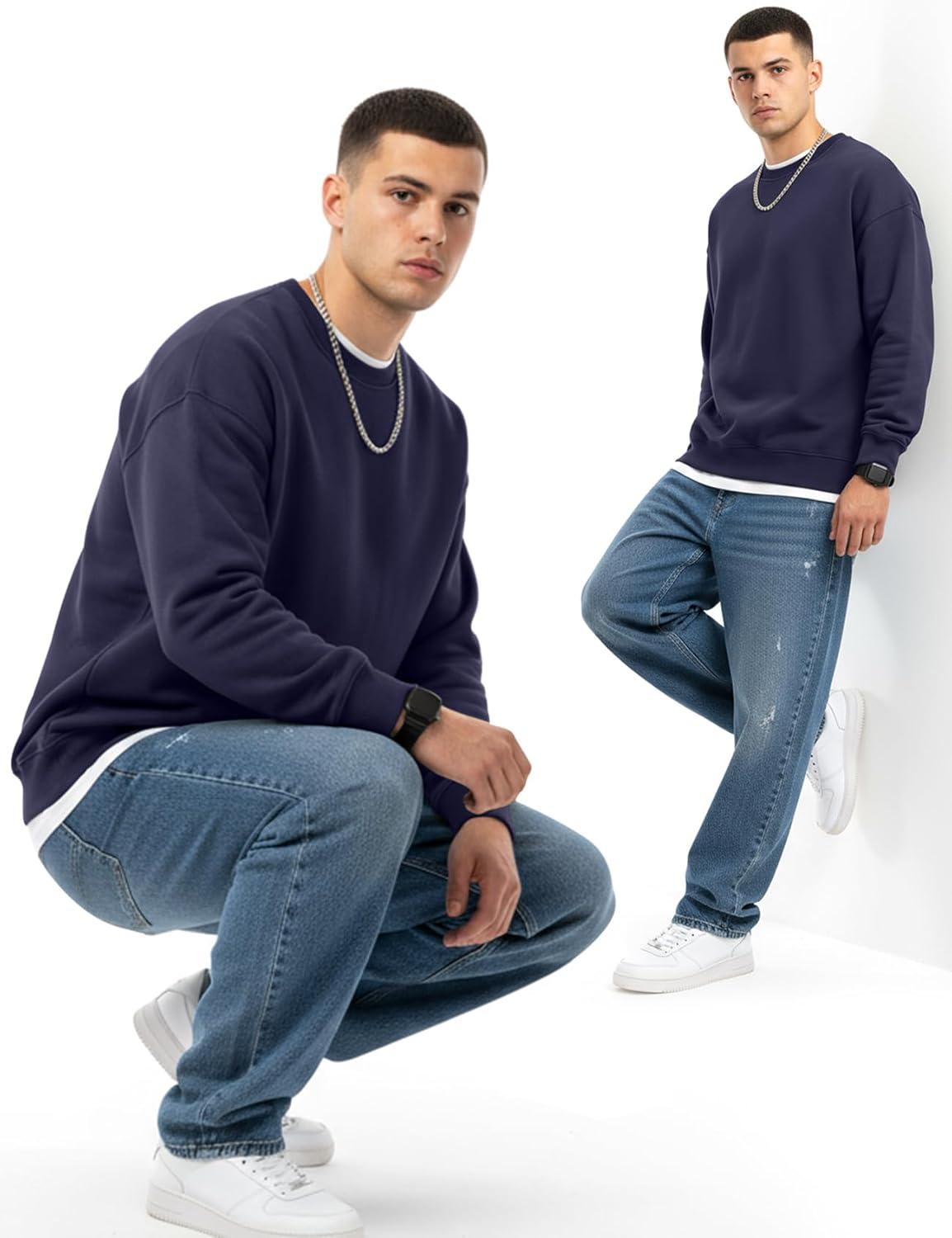 imageGihuo Mens Crewneck Sweatshirt Soft Fleece Pullover Casual Comfortable Sweatshirt for Men Classic FitNavy