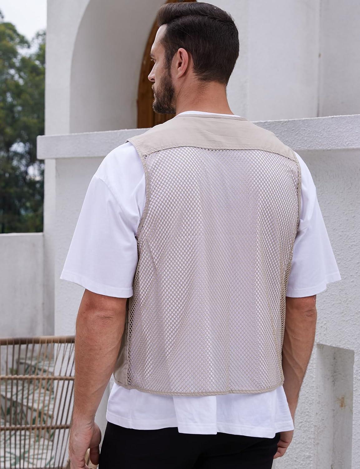 imageGihuo Mens Fishing Safari Vest with Pockets for Summer TravelBeige 02