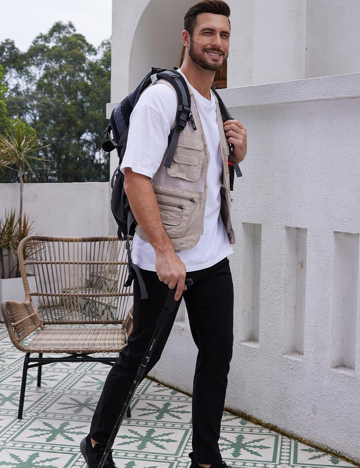 imageGihuo Mens Fishing Safari Vest with Pockets for Summer TravelBeige 02