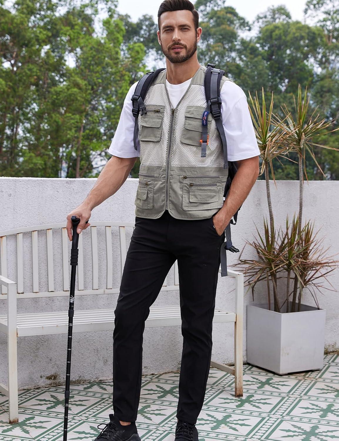 imageGihuo Mens Fishing Safari Vest with Pockets for Summer TravelBeige