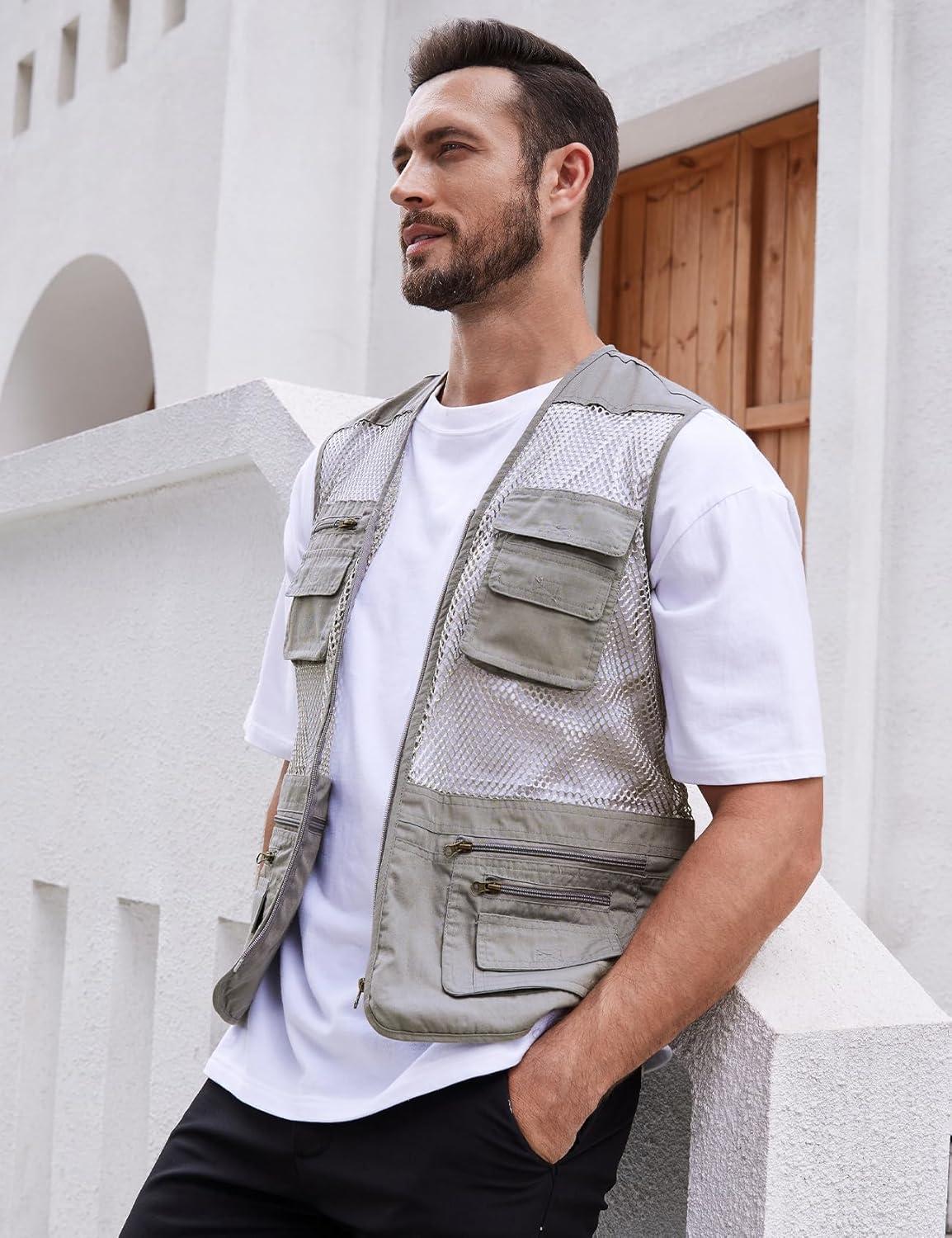 imageGihuo Mens Fishing Safari Vest with Pockets for Summer TravelBeige