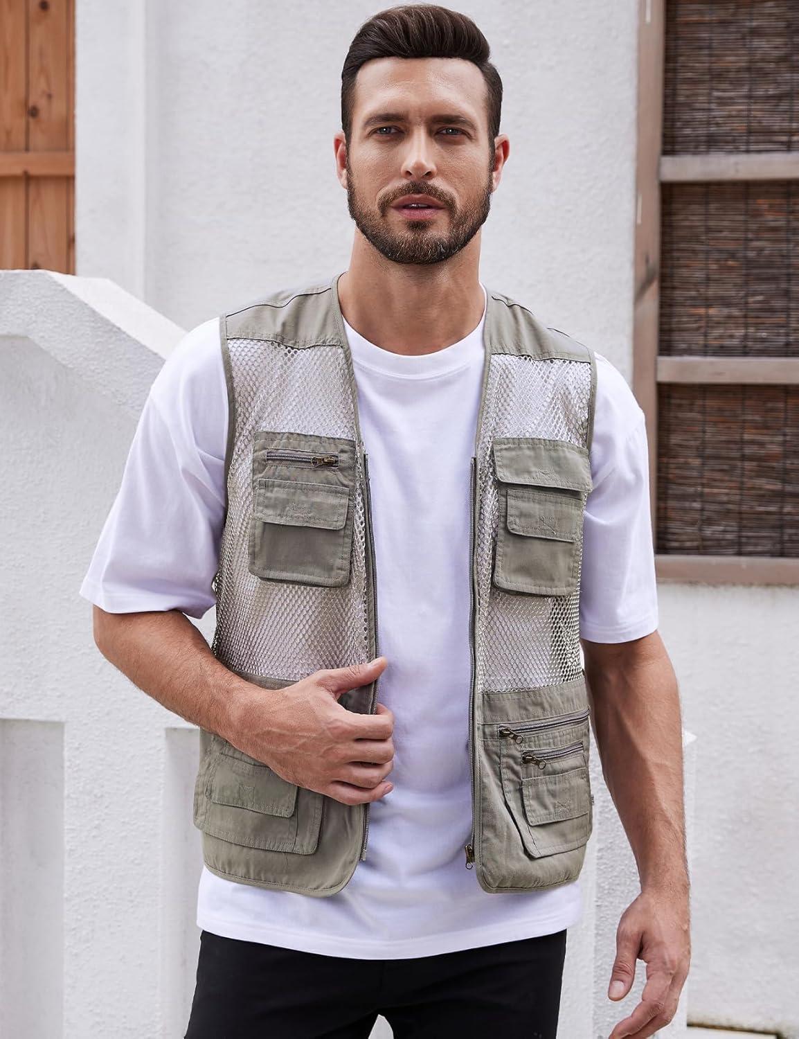 imageGihuo Mens Fishing Safari Vest with Pockets for Summer TravelBeige