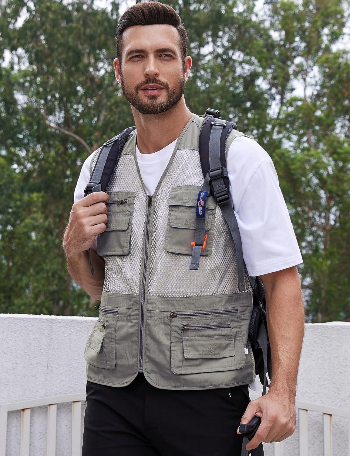 imageGihuo Mens Fishing Safari Vest with Pockets for Summer TravelBeige