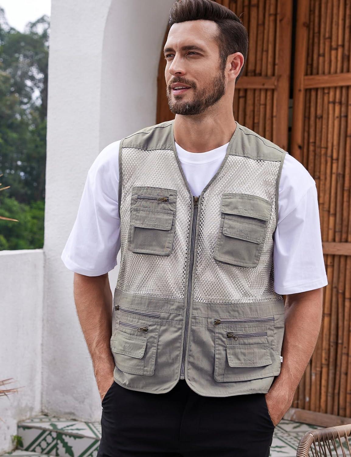 imageGihuo Mens Fishing Safari Vest with Pockets for Summer TravelBeige