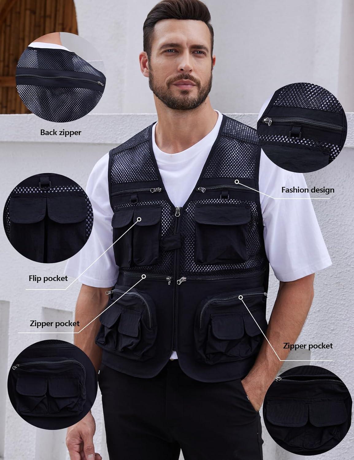 imageGihuo Mens Fishing Safari Vest with Pockets for Summer TravelBlack 03