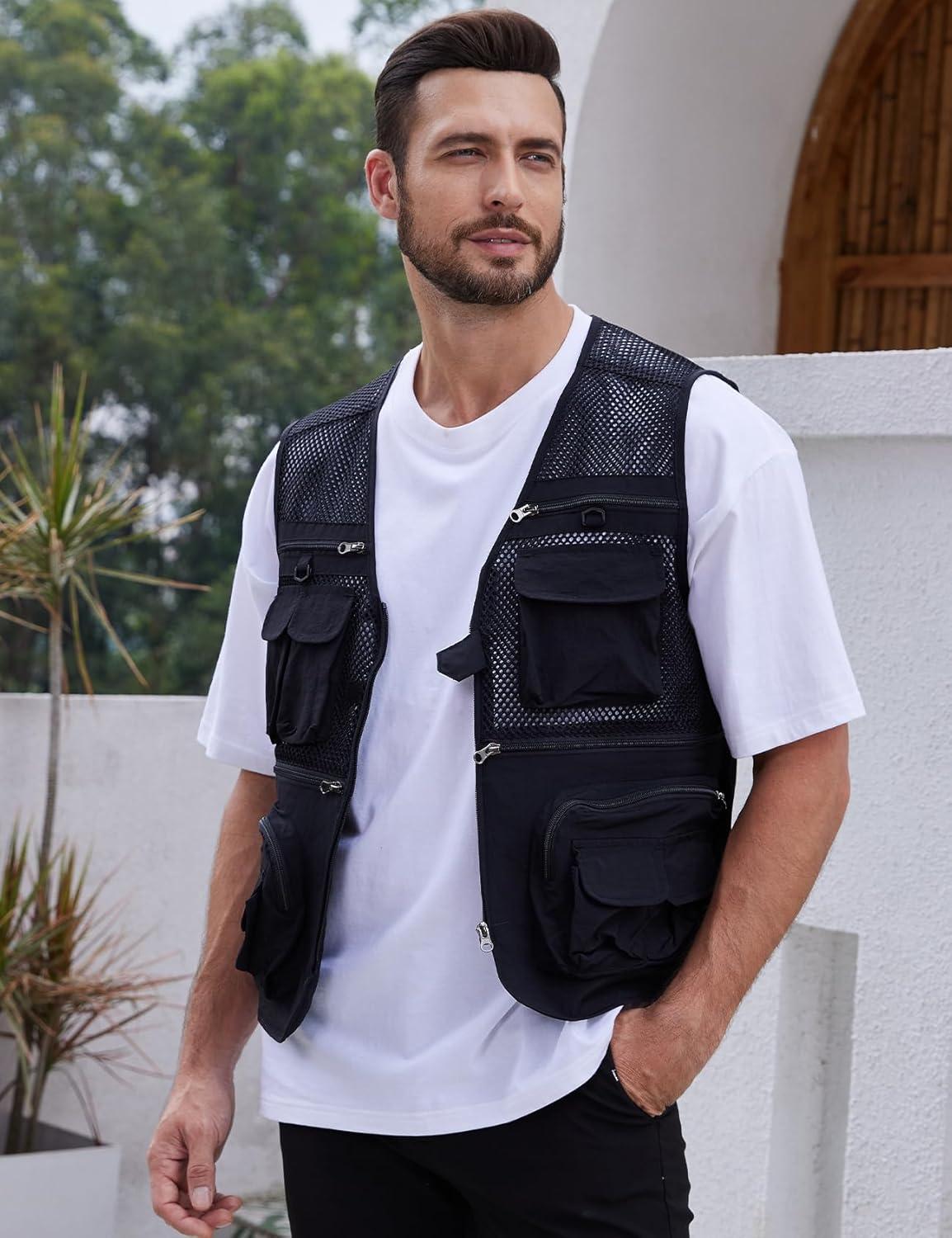 imageGihuo Mens Fishing Safari Vest with Pockets for Summer TravelBlack 03