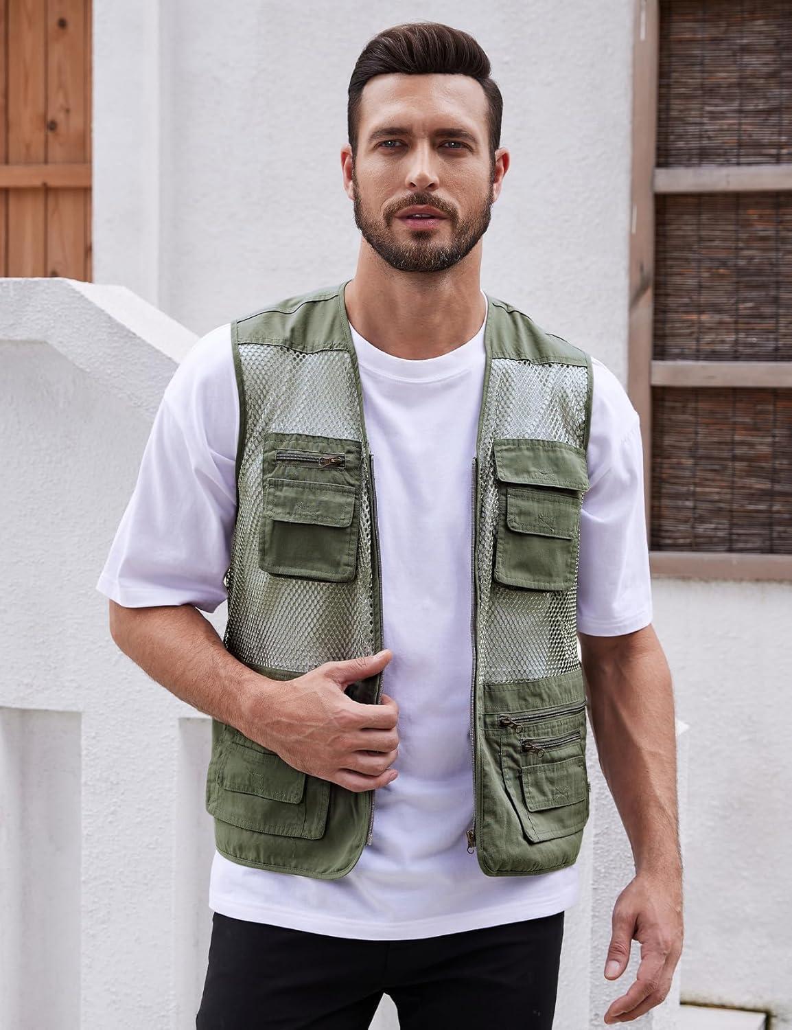 imageGihuo Mens Fishing Safari Vest with Pockets for Summer TravelGreen