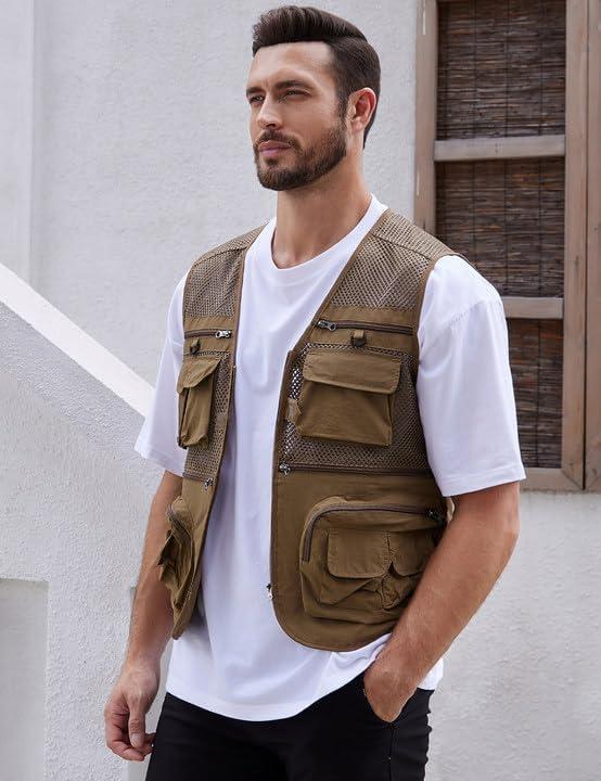 imageGihuo Mens Fishing Safari Vest with Pockets for Summer TravelKhaki 03