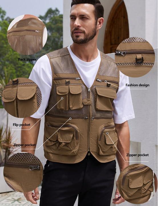imageGihuo Mens Fishing Safari Vest with Pockets for Summer TravelKhaki 03