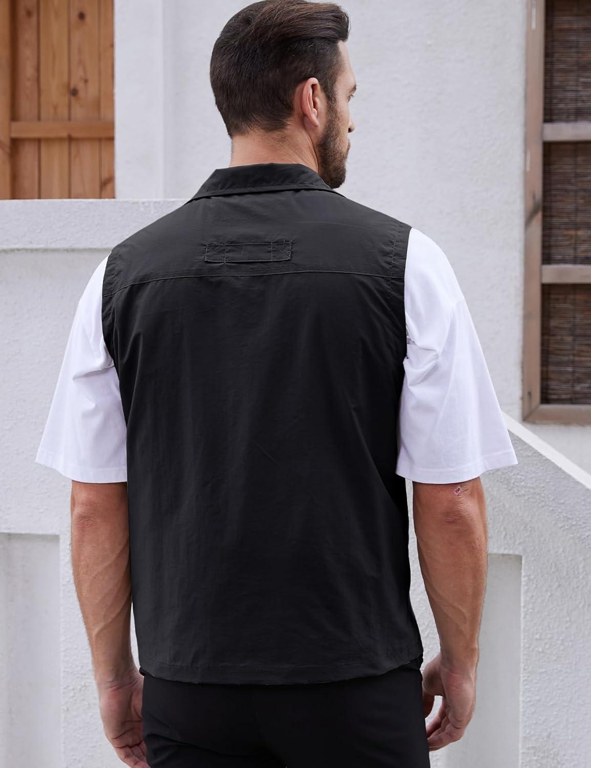imageGihuo Mens Fishing Vest Utility Vest Casual Outdoor Quick Dry Safari Travel Golf Vest Work VestBlack 02