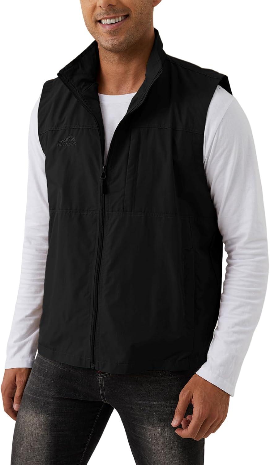 imageGihuo Mens Fishing Vest Utility Vest Casual Outdoor Quick Dry Safari Travel Golf Vest Work VestBlack