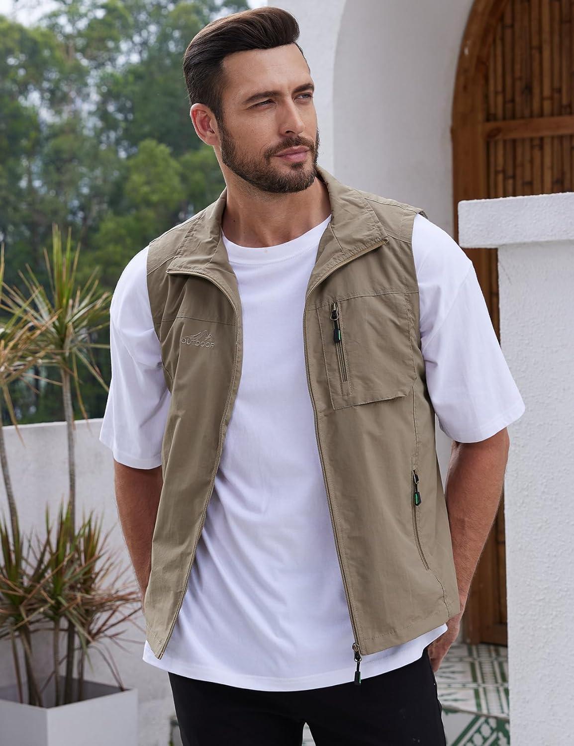 imageGihuo Mens Fishing Vest Utility Vest Casual Outdoor Quick Dry Safari Travel Golf Vest Work VestKhaki 02