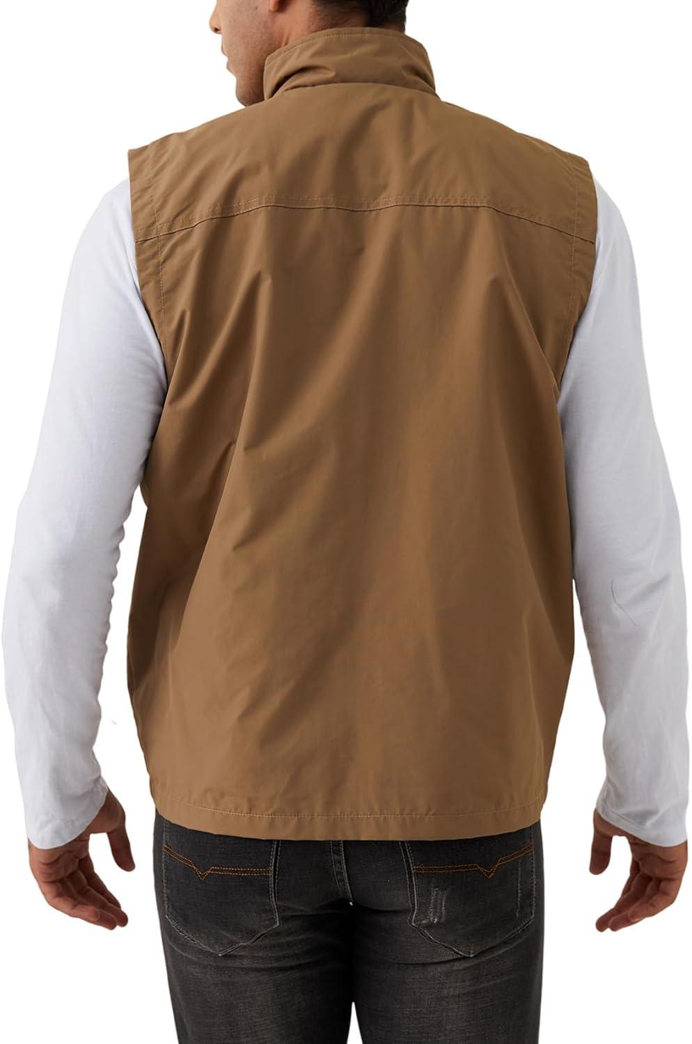 imageGihuo Mens Fishing Vest Utility Vest Casual Outdoor Quick Dry Safari Travel Golf Vest Work VestKhaki