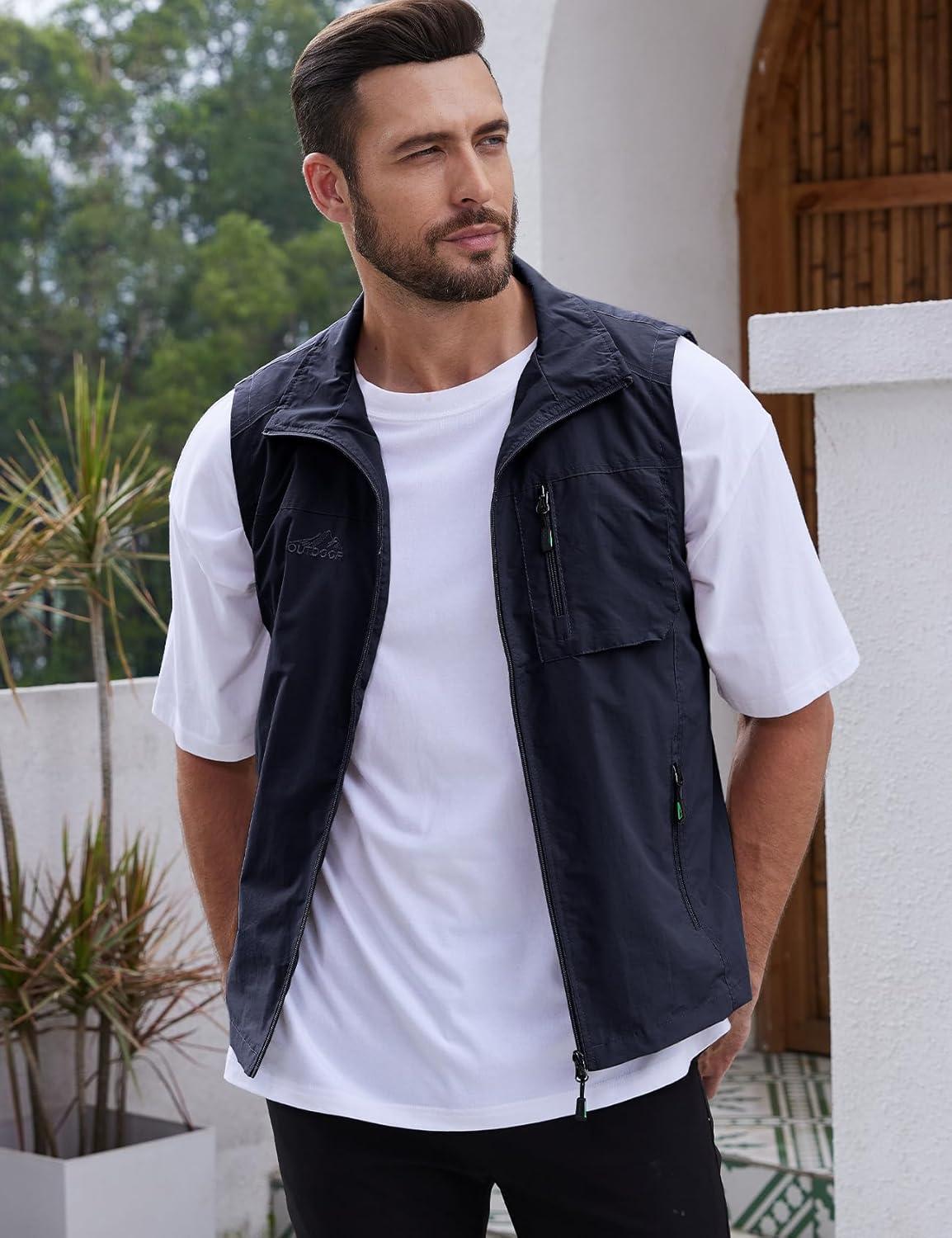 imageGihuo Mens Fishing Vest Utility Vest Casual Outdoor Quick Dry Safari Travel Golf Vest Work VestNavy 02