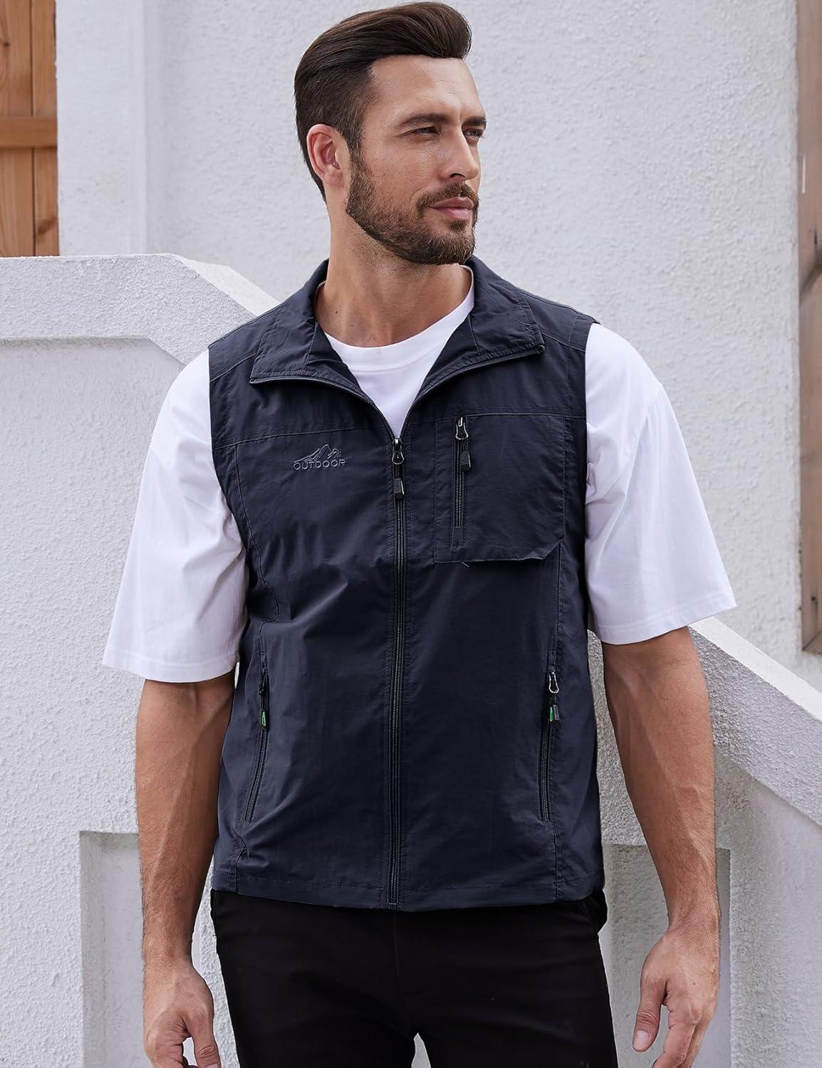 imageGihuo Mens Fishing Vest Utility Vest Casual Outdoor Quick Dry Safari Travel Golf Vest Work VestNavy 02