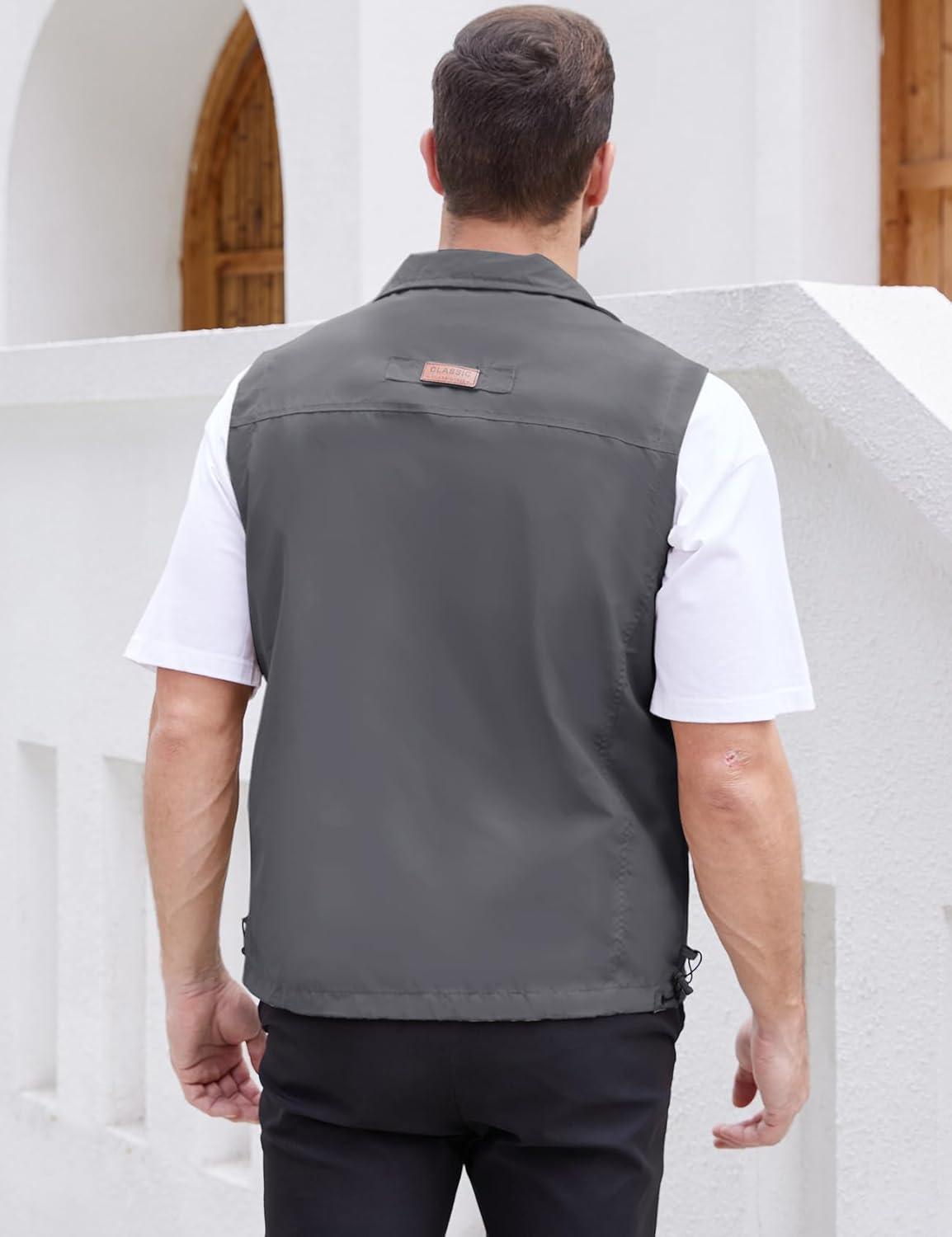 imageGihuo Mens Lightweight Softshell Sleeveless Golf Vest with Zipper Pockets for Travel Hiking Fishing Safari OutwearGrey
