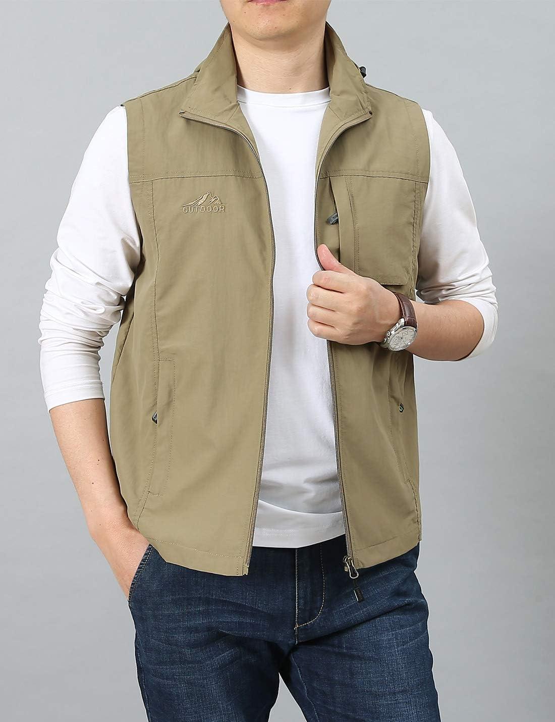 imageGihuo Mens Lightweight Softshell Sleeveless Golf Vest with Zipper Pockets for Travel Hiking Fishing Safari OutwearKhaki4