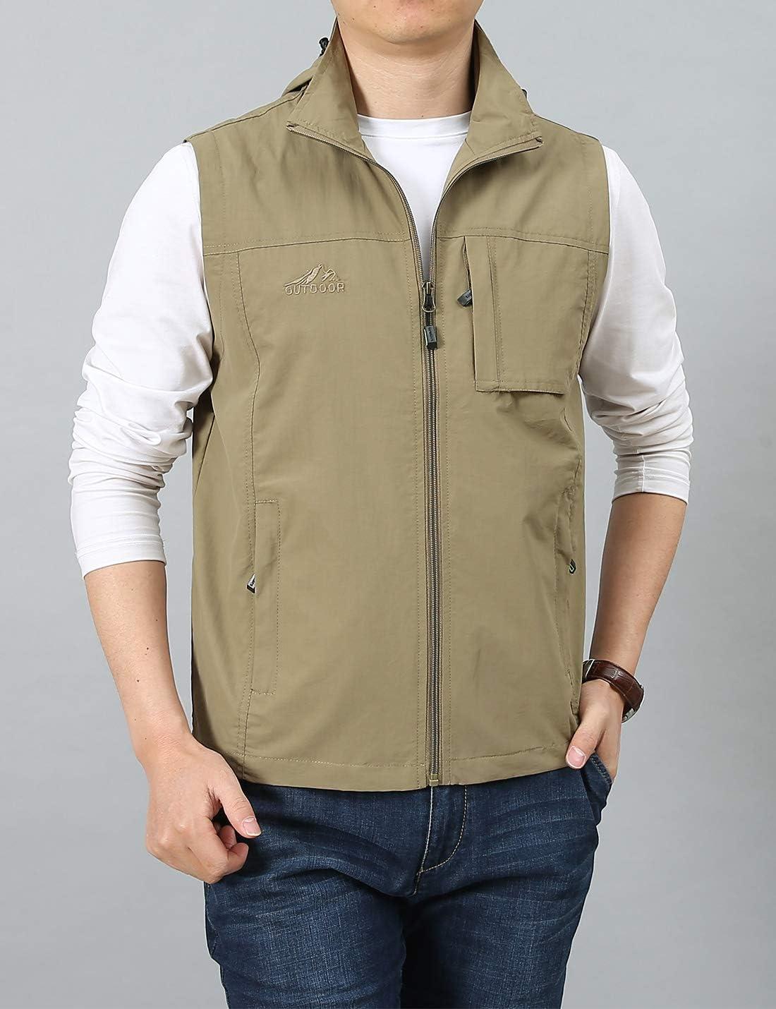 imageGihuo Mens Lightweight Softshell Sleeveless Golf Vest with Zipper Pockets for Travel Hiking Fishing Safari OutwearKhaki4
