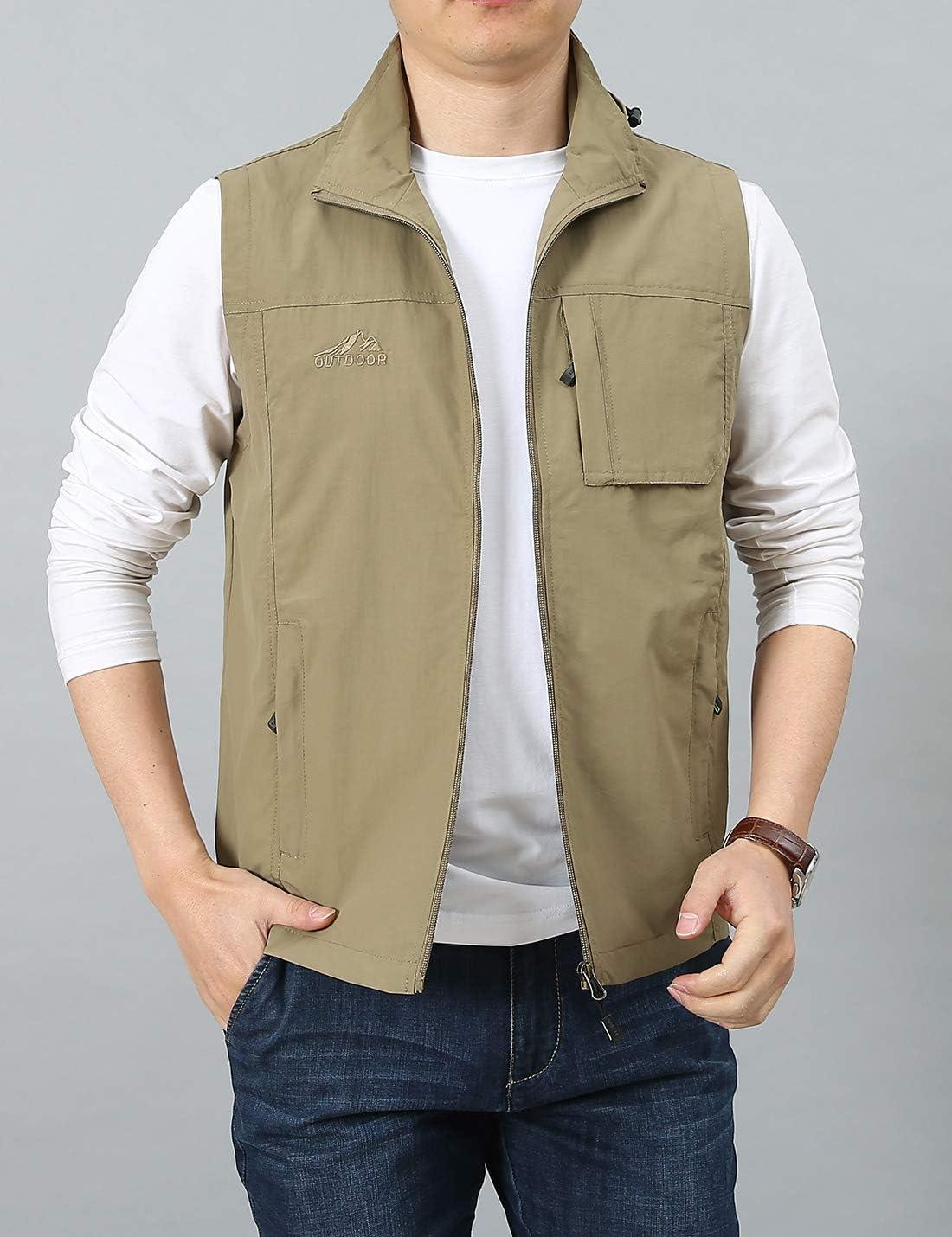 imageGihuo Mens Lightweight Softshell Sleeveless Golf Vest with Zipper Pockets for Travel Hiking Fishing Safari OutwearKhaki4