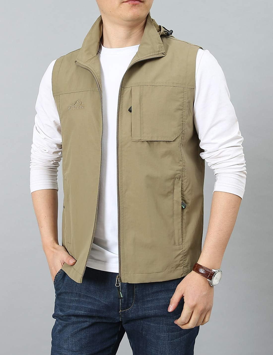imageGihuo Mens Lightweight Softshell Sleeveless Golf Vest with Zipper Pockets for Travel Hiking Fishing Safari OutwearKhaki4