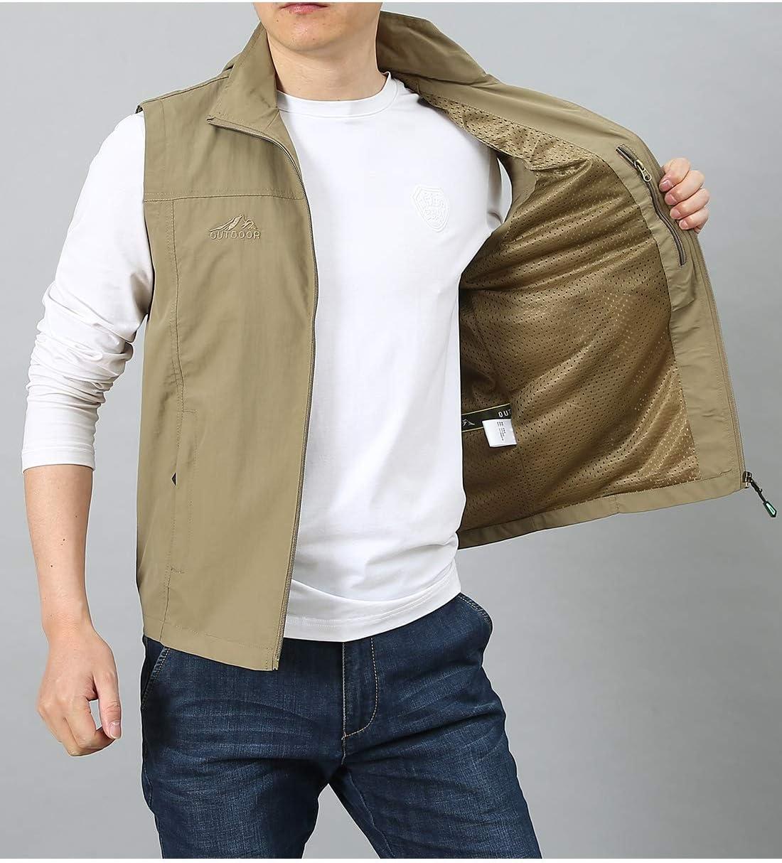 imageGihuo Mens Lightweight Softshell Sleeveless Golf Vest with Zipper Pockets for Travel Hiking Fishing Safari OutwearKhaki4