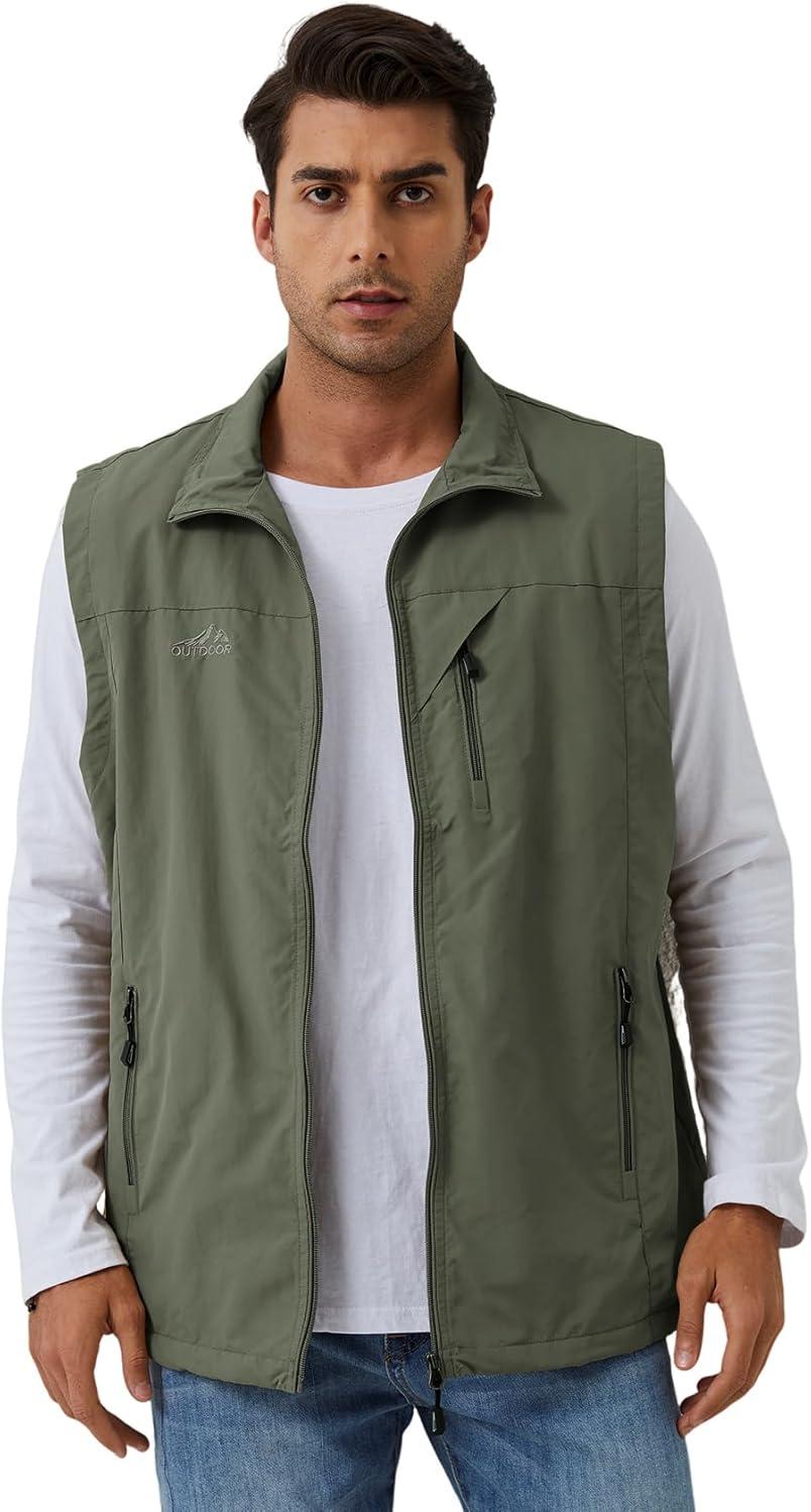 imageGihuo Mens Sherpa Lined Fleece Vest Winter Fishing Travel Utility Vest GiletArmy Green