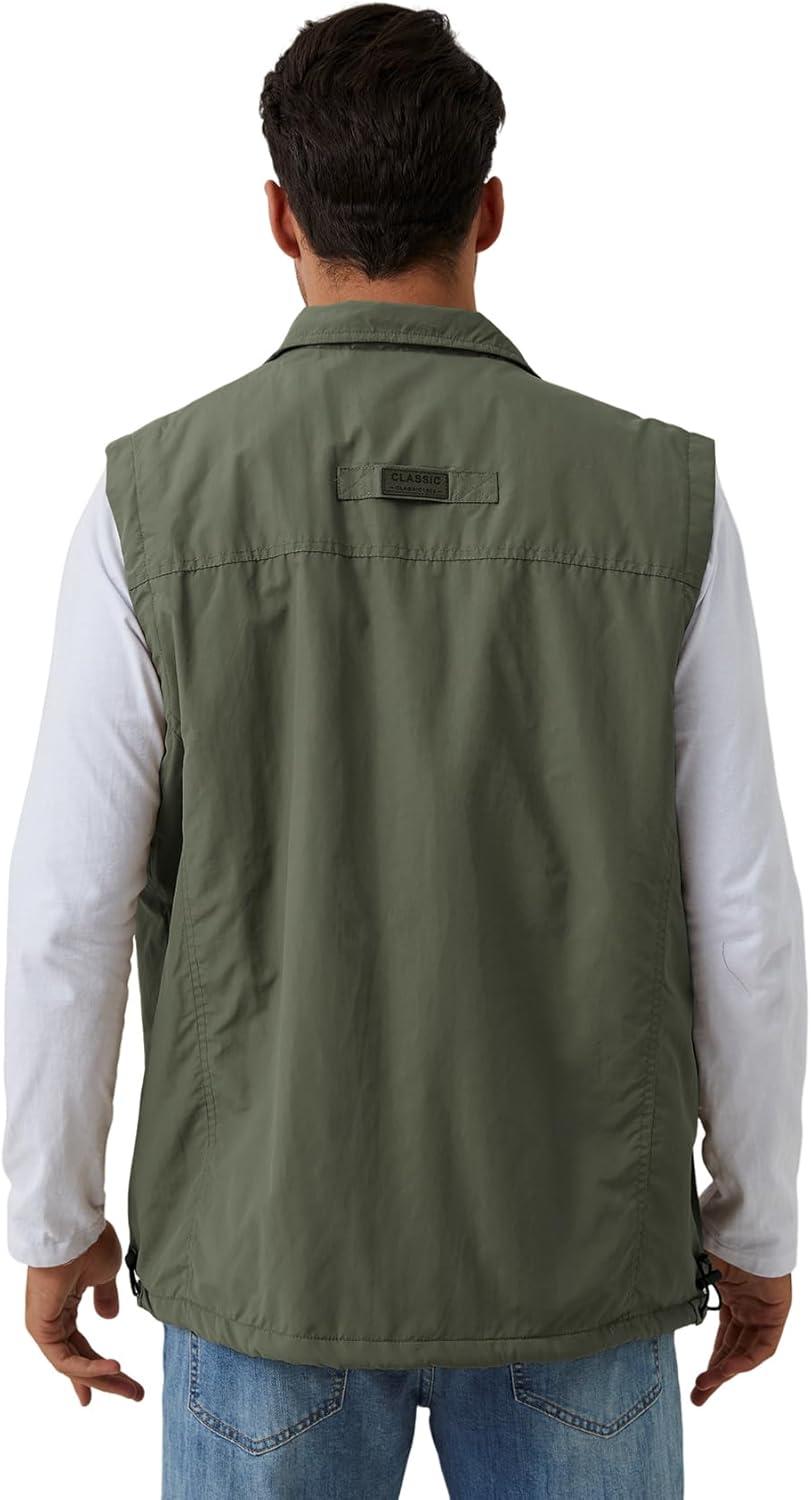imageGihuo Mens Sherpa Lined Fleece Vest Winter Fishing Travel Utility Vest GiletArmy Green
