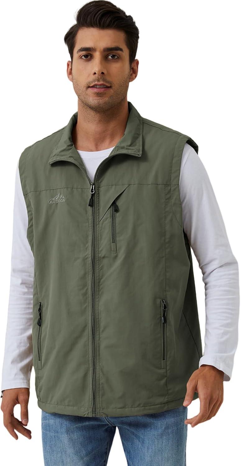 imageGihuo Mens Sherpa Lined Fleece Vest Winter Fishing Travel Utility Vest GiletArmy Green