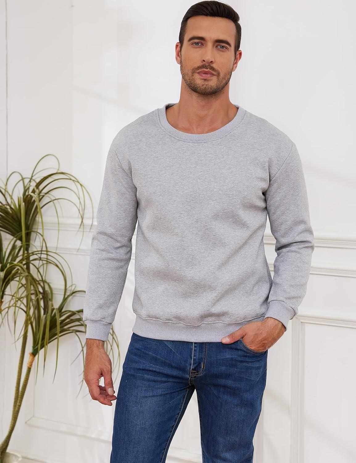 imageGihuo Mens Sherpa Lined Sweatshirt Fleece Crewneck Sweatshirts Winter Warm PulloverGrey