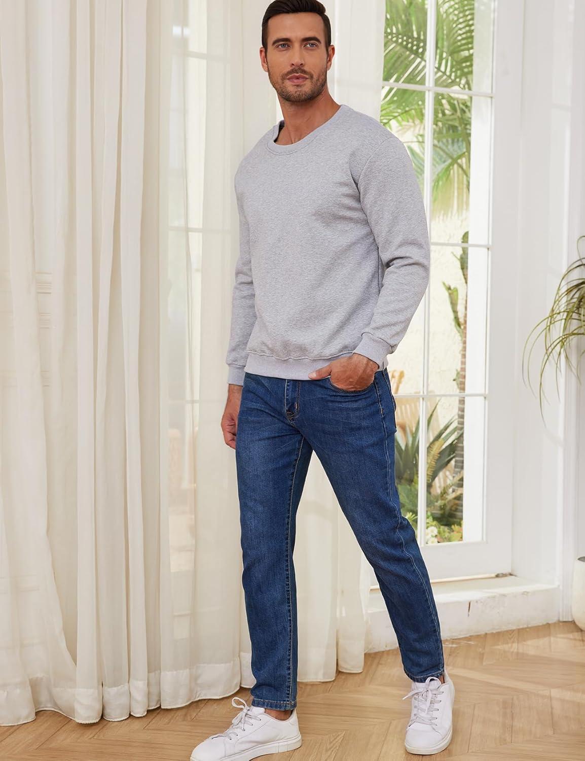 imageGihuo Mens Sherpa Lined Sweatshirt Fleece Crewneck Sweatshirts Winter Warm PulloverGrey