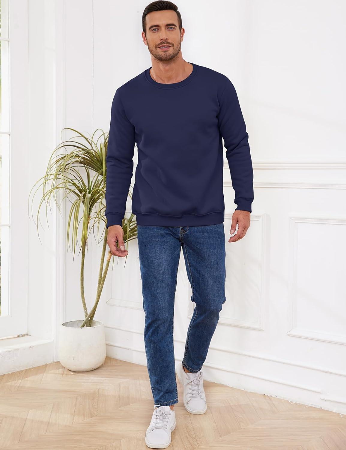 imageGihuo Mens Sherpa Lined Sweatshirt Fleece Crewneck Sweatshirts Winter Warm PulloverNavy