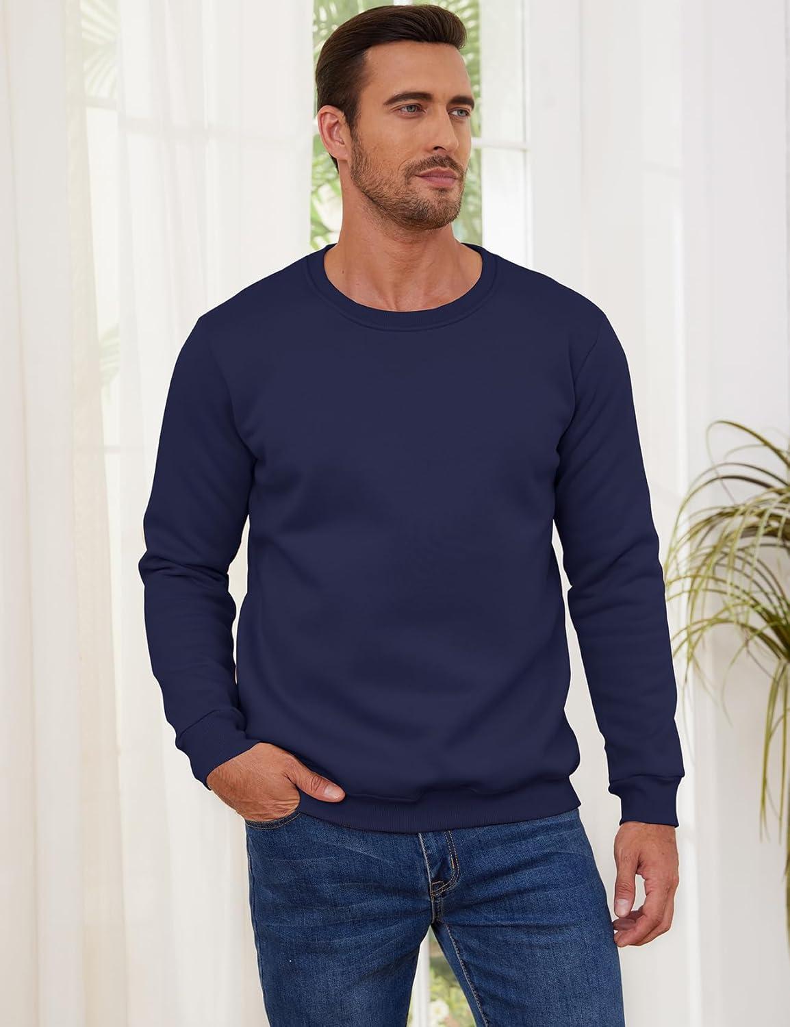 imageGihuo Mens Sherpa Lined Sweatshirt Fleece Crewneck Sweatshirts Winter Warm PulloverNavy