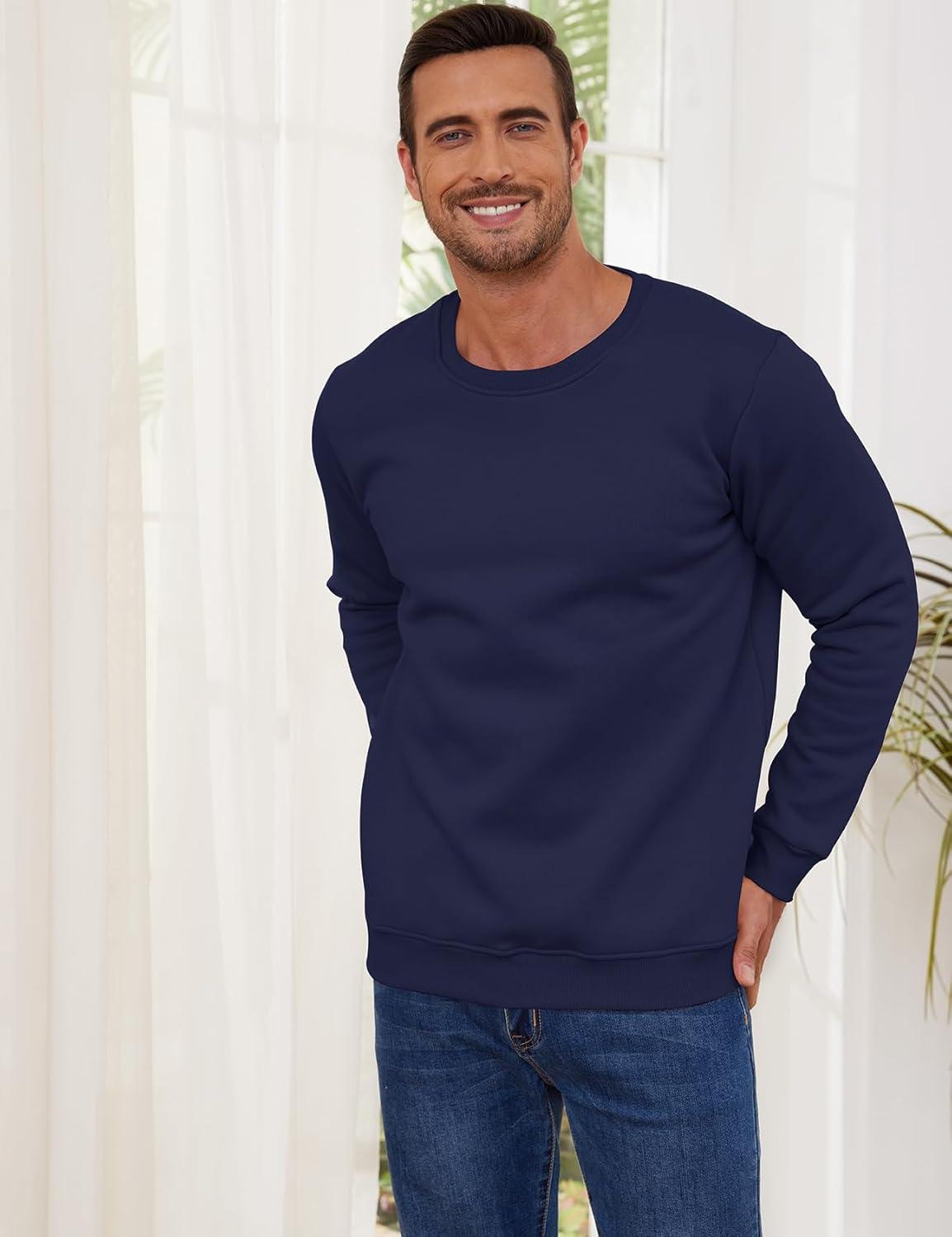 imageGihuo Mens Sherpa Lined Sweatshirt Fleece Crewneck Sweatshirts Winter Warm PulloverNavy