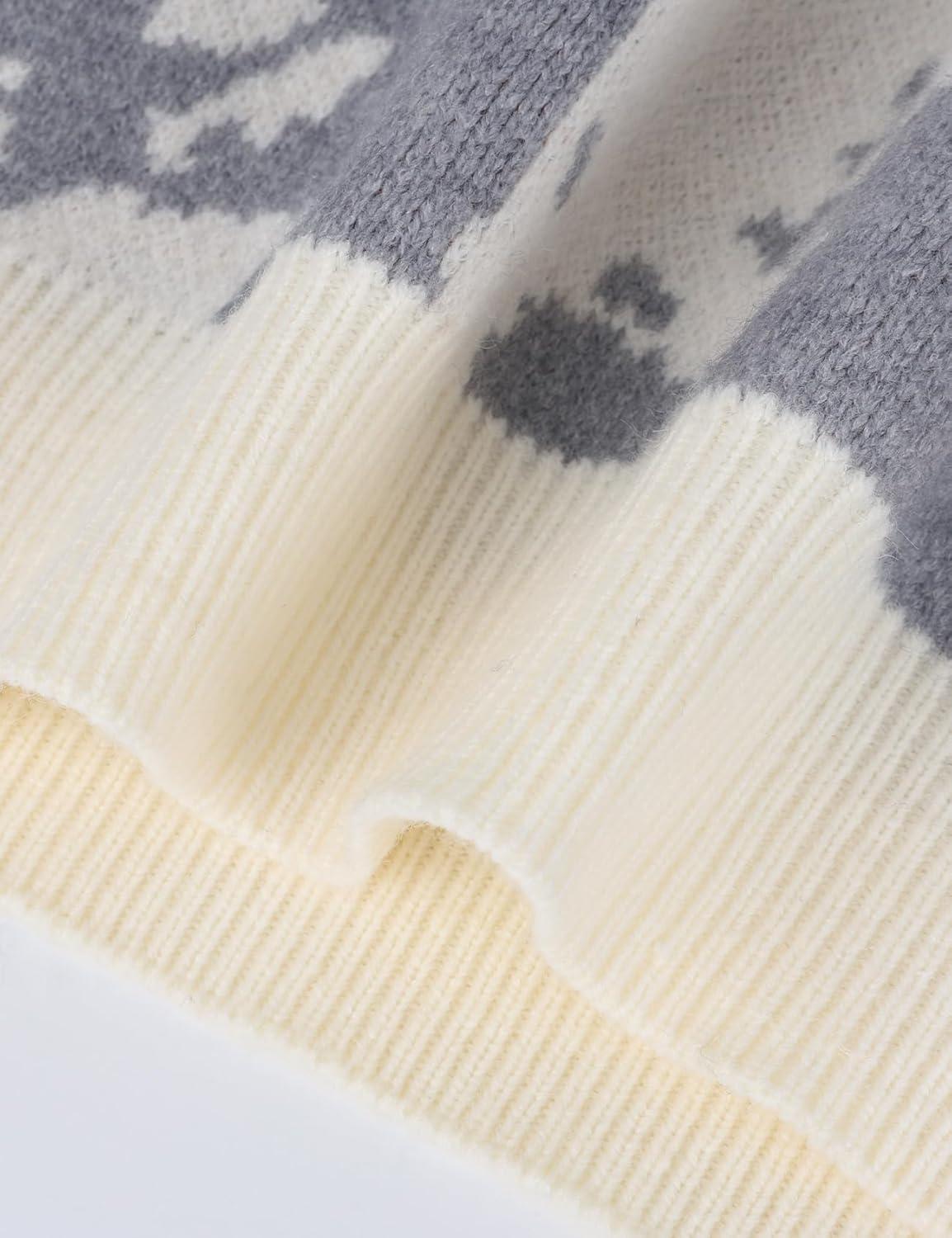 imageGihuo Mens Sweater Vintage Cow Printed Sweater Pullover Sweaters Crewneck Oversized Kawaii Sweater Knit Tops JumperBwhite